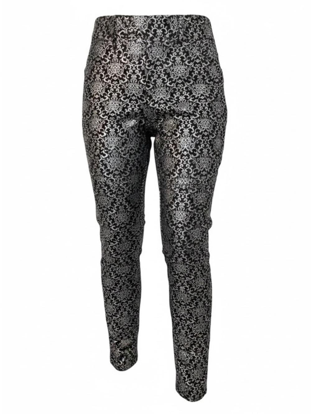 Soho Apparel Black Skinny Pants with Silver Damask Print